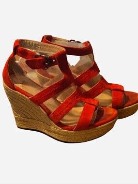 UGG Red Suede Strappy Espadrille Wedge Sandals